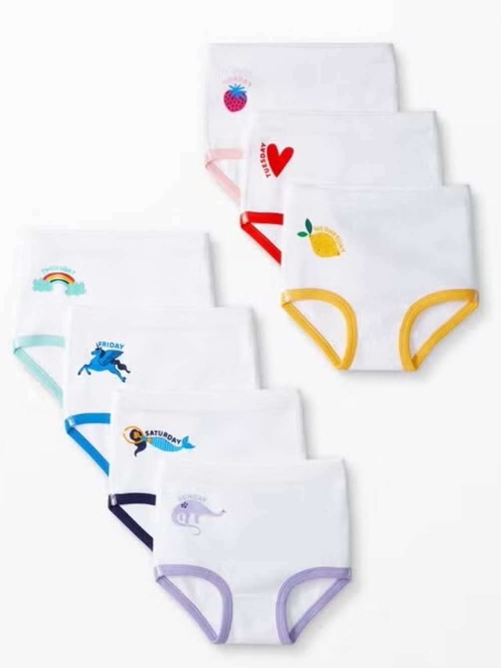 HANNA ANDERSSON Girls 7-Pack Day-of-Week Cotton Briefs, White, Size 80/90cm | XS
